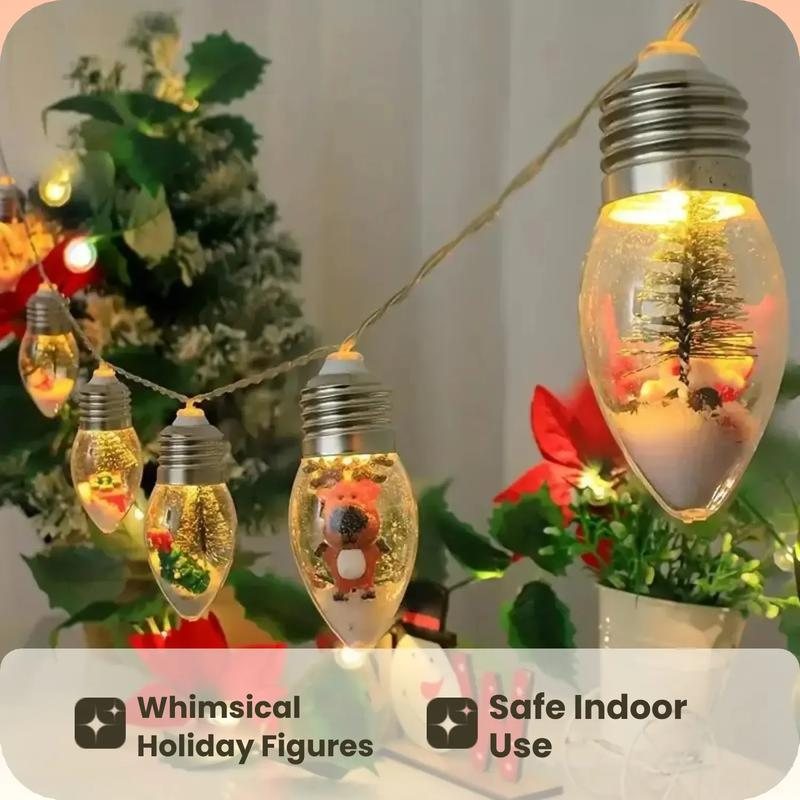 Magical 10/20LED Christmas Snow Globe String Lights - Santa Claus & Reindeer Decor for Weddings & Home Parties